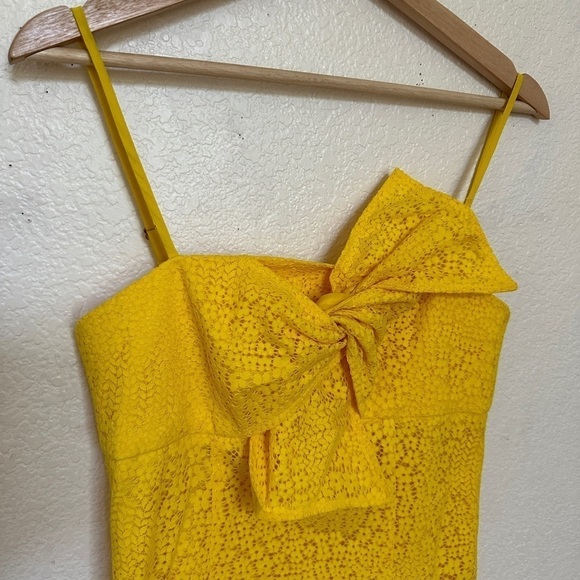 Trina Turk Bright Lace Crochet Mesh Yellow Twist Bow Bust Tank Cami Midi Dress - Picture 7 of 8